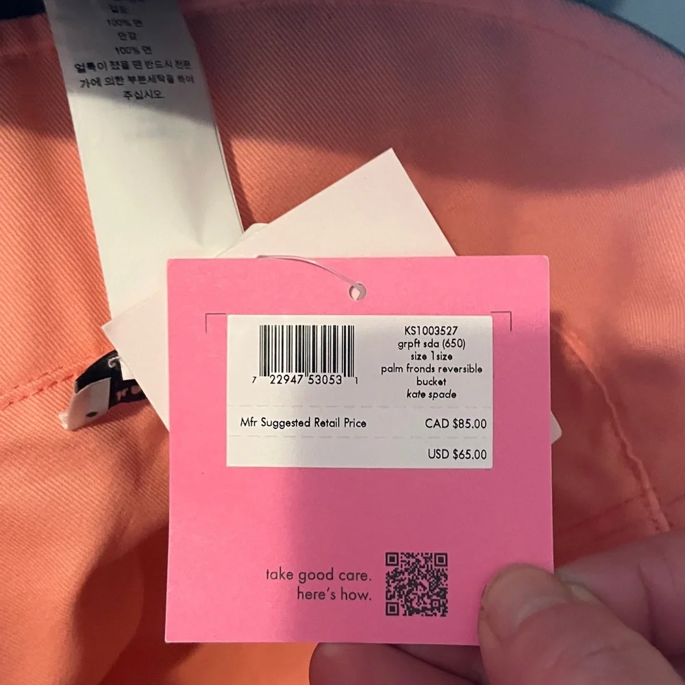 Kate Spade Reversible Bucket Hat β οΈ Green Palm Print / Pink | NWT~ - Picture 13 of 14
